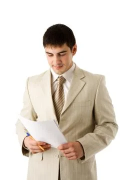 Man reading contract Stock Photos