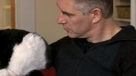 Man reading on couch with cat 動画素材 641599