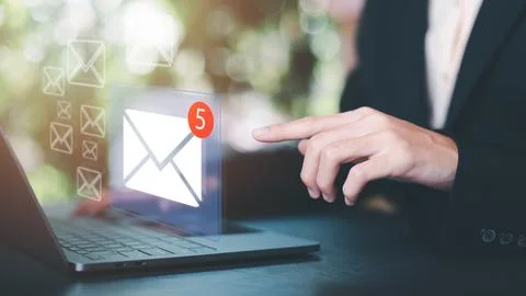 Man reading electronic mail ,Email marketing and newsletter concept,Digital.. Stock Photos