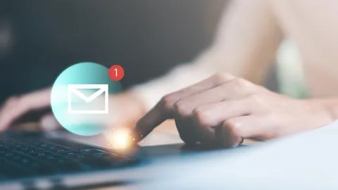 Man reading electronic mail ,Email marketing and newsletter concept,Digital.. Stock Photos