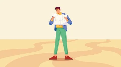 Man Reading Map Stock Illustration