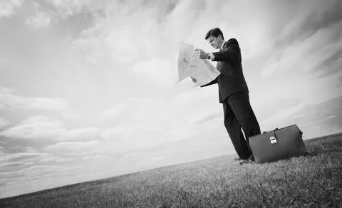 Man Reading Map Stock Photos