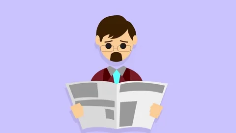 Man reading newspaper animation. Bad or sad news concept. Stock Footage 243744604