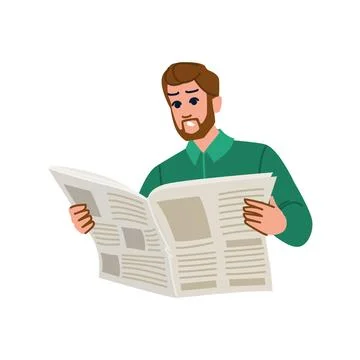 Man reading newspaper with confused expression receiving news Stock Illustration