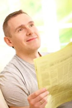 Man reading newspaper 스톡 사진