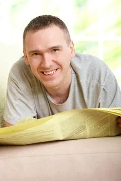 Man reading newspaper Stock Photos
