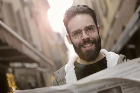 Man reading newspaper Stock Photos