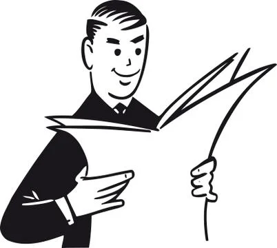 Man reading newspaper, Retro Vector Illustration Stock Illustration