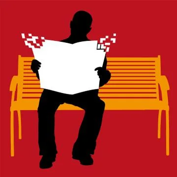 Man reading a newspaper sitting on a park bench. Stock Illustration
