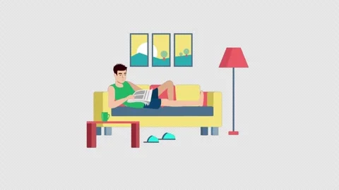 A Man Reading a Newspaper on a Sofa Alpha Channel Stock Footage 260908126