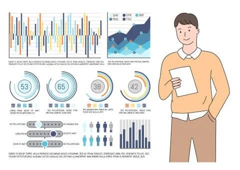 Man Reading Report, Documentation and Statistics Stock Illustration