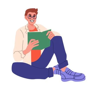 Man reading. Student boy sitting on floor with book. Education and knowledge Stock Illustration