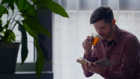 A man reads a book sitting by the window.4 Stock Footage 127663705