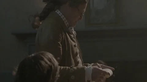Man reads Declaration of Independence in Tavern Stock Footage 81225785