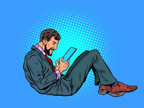 A man reads an electronic tablet Illustrazione stock