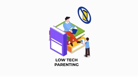 Man reads with son while having low tech parenting Stock Footage 211032968