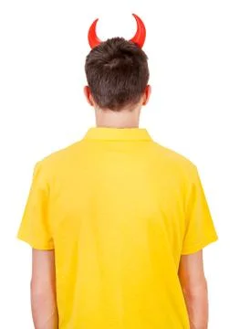 Man Rear View with Devil Horns Foto stock