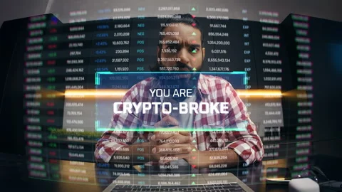 Man receiving onscreen message you are crypto broke, financial crisis concept 動画素材 329506974