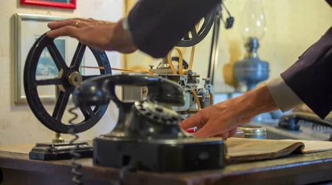 Man receiving the telegraph in Morse code Video stock 46876855