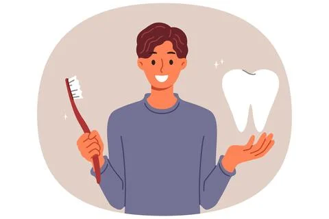 Man recommends brushing your teeth well using right toothbrush to prevent caries Stock Illustration