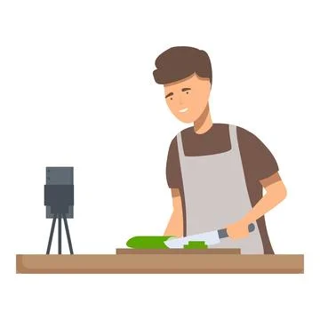 Man recording cooking tutorial at home Stock Illustration