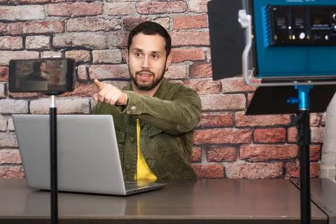 Man recording a video tutorial for social media Stock Photos