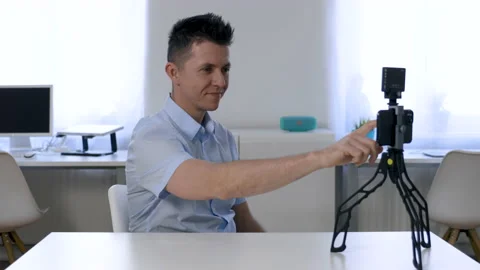 Man Records Himself Talking On Smartphone Stock Footage 135040588