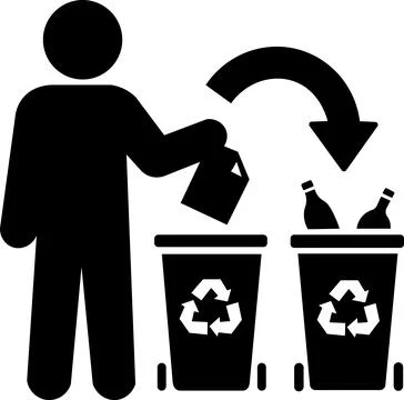 Man recycling glass bottles into sorting bins Stock Illustration