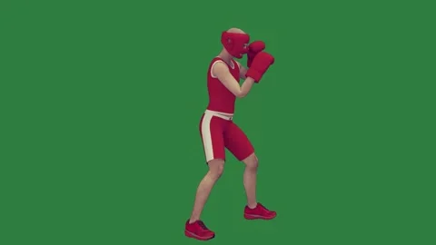 A man in red and white uniform is boxing on green screen wrestling suit shirt Video stock 335697012