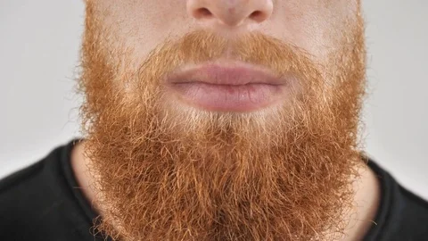A man with a red beard, close-up, scratching his beard. Stock Footage 81773033