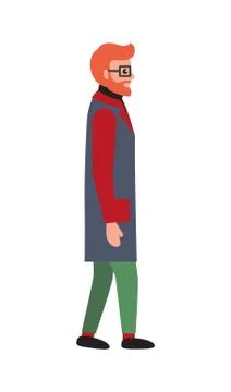Man Red Beard in Warm Winter Cloth Side View, Male Stock Illustration