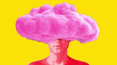 Man red body with pink cloud on head. Stock-Footage 166514447