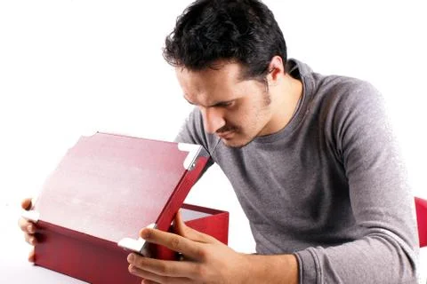 Man with red box Stock Photos