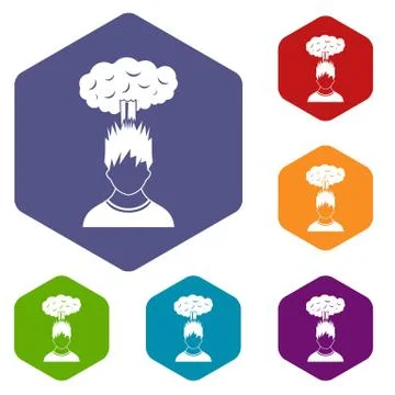 Man with red cloud over head icons set Illustrazione stock