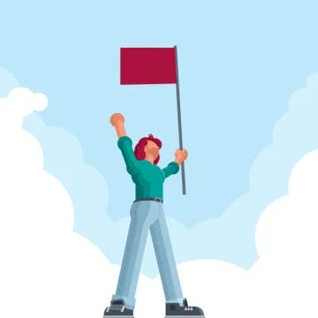 Man with red flag Illustrazione stock