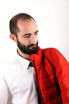Man with red jacket Stock Photos