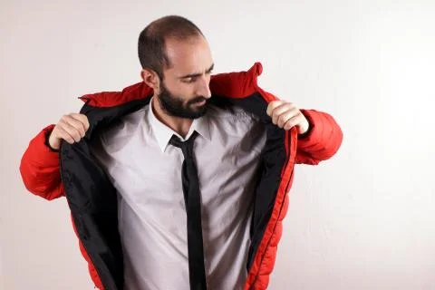 Man with red jacket Stock Photos