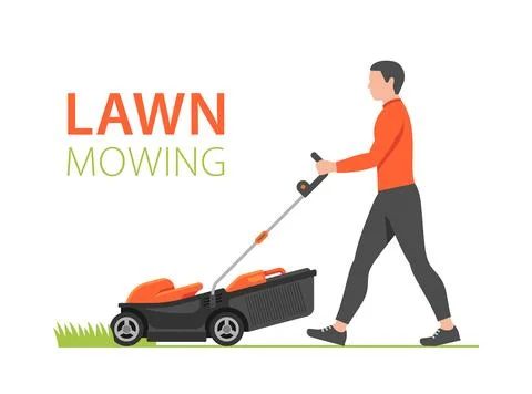 Man with Red Lawn Mower Stock Illustration