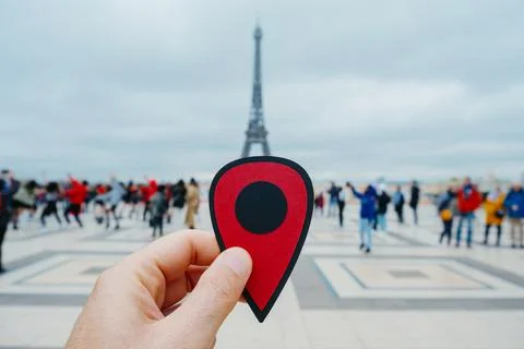 Man with a red marker at the Eiffel Tower Stock Photos