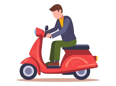 Man on a red moped. Stock Illustration