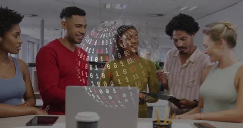 Man in red opening laptop, pointing to screen while business team analyzing data Stock Footage 313677442