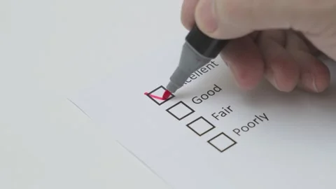 Man red pen marking on checklist in box excellent 스톡 동영상 281774417