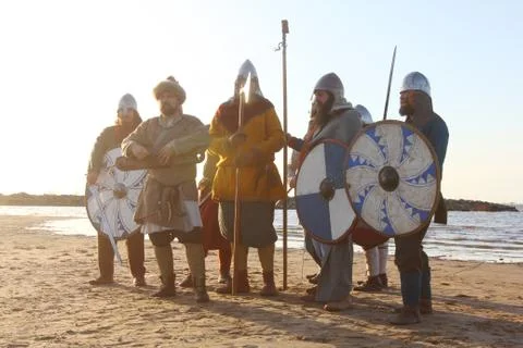 Man reenactor playing gusli Stock Photos