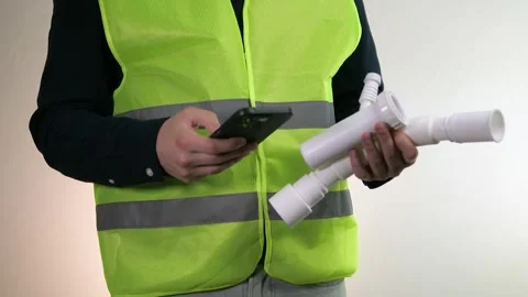 A man in a reflective construction cape searches for something on his phone Stock-Footage 313122602