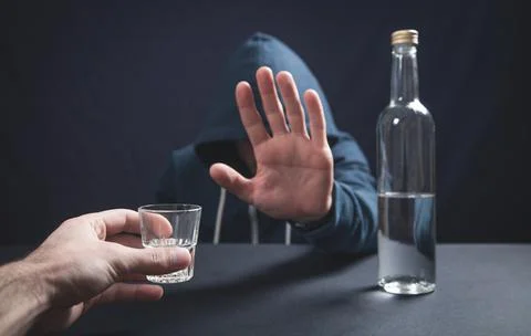 Man refuse to drink alcohol. Stop Stock Photos