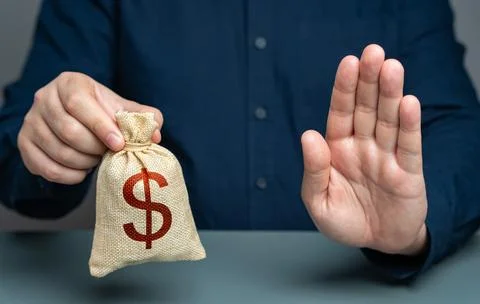 The man refuses the deal. Refusal to issue money, a loan or a mortgage. Penal Stock Photos