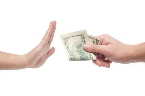 Man refusing money offered by man isolated on white backgound 写真素材