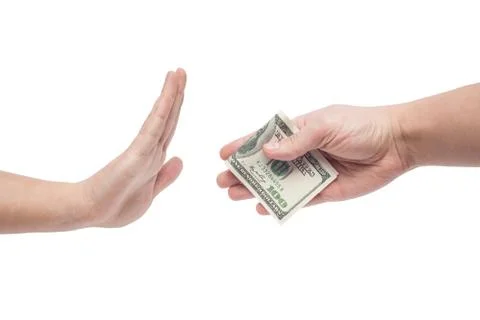 Man refusing money offered by man isolated on white backgound Stockfoto's