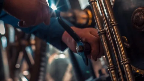 Man Regulate Tower Clock Mechanism Stock Footage 73028915