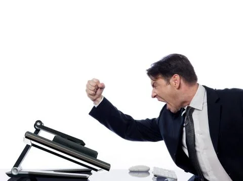 Man relationship with computer shutdown concept Stock Photos